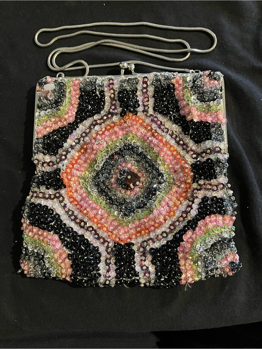 Vintage Italian Beaded Evening Bag 1950s Silver Basketweave Clutch Cross Design